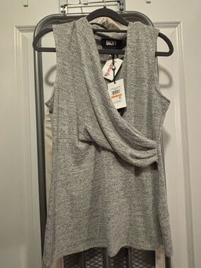 DKNY Light Gray Wrap-Style Sleeveless Knit Top